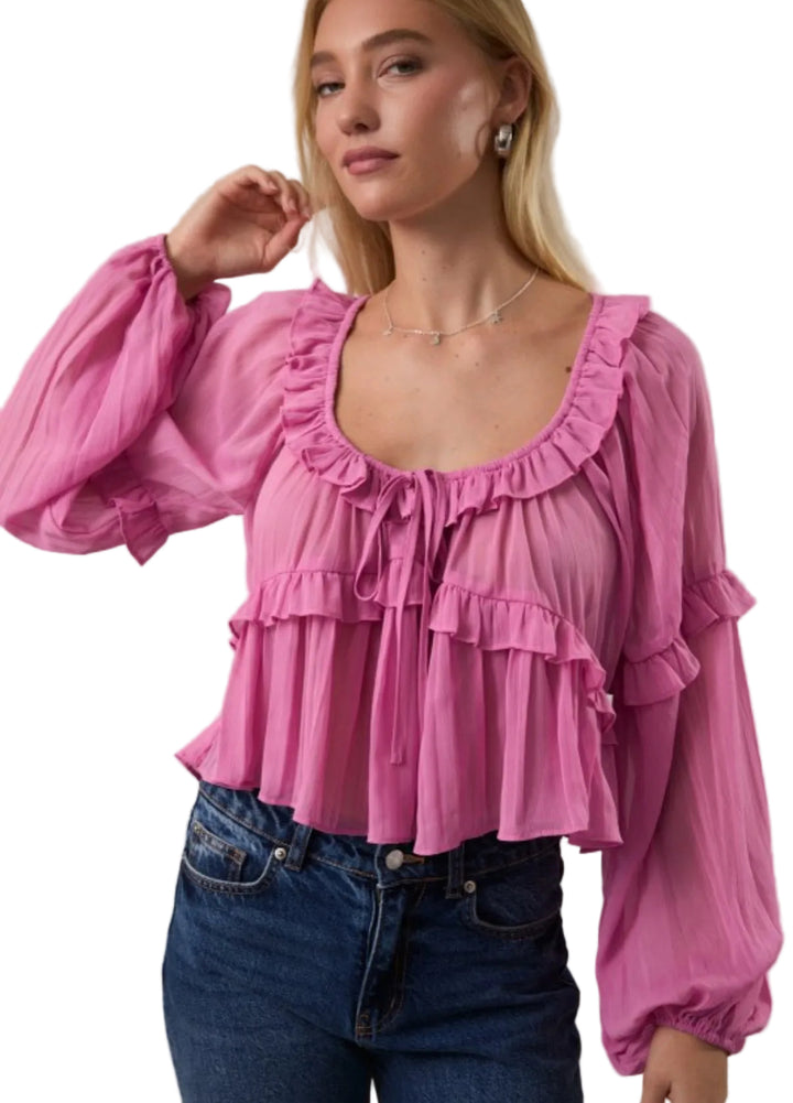 Codi Scoop Neck Ruffle Detail Top