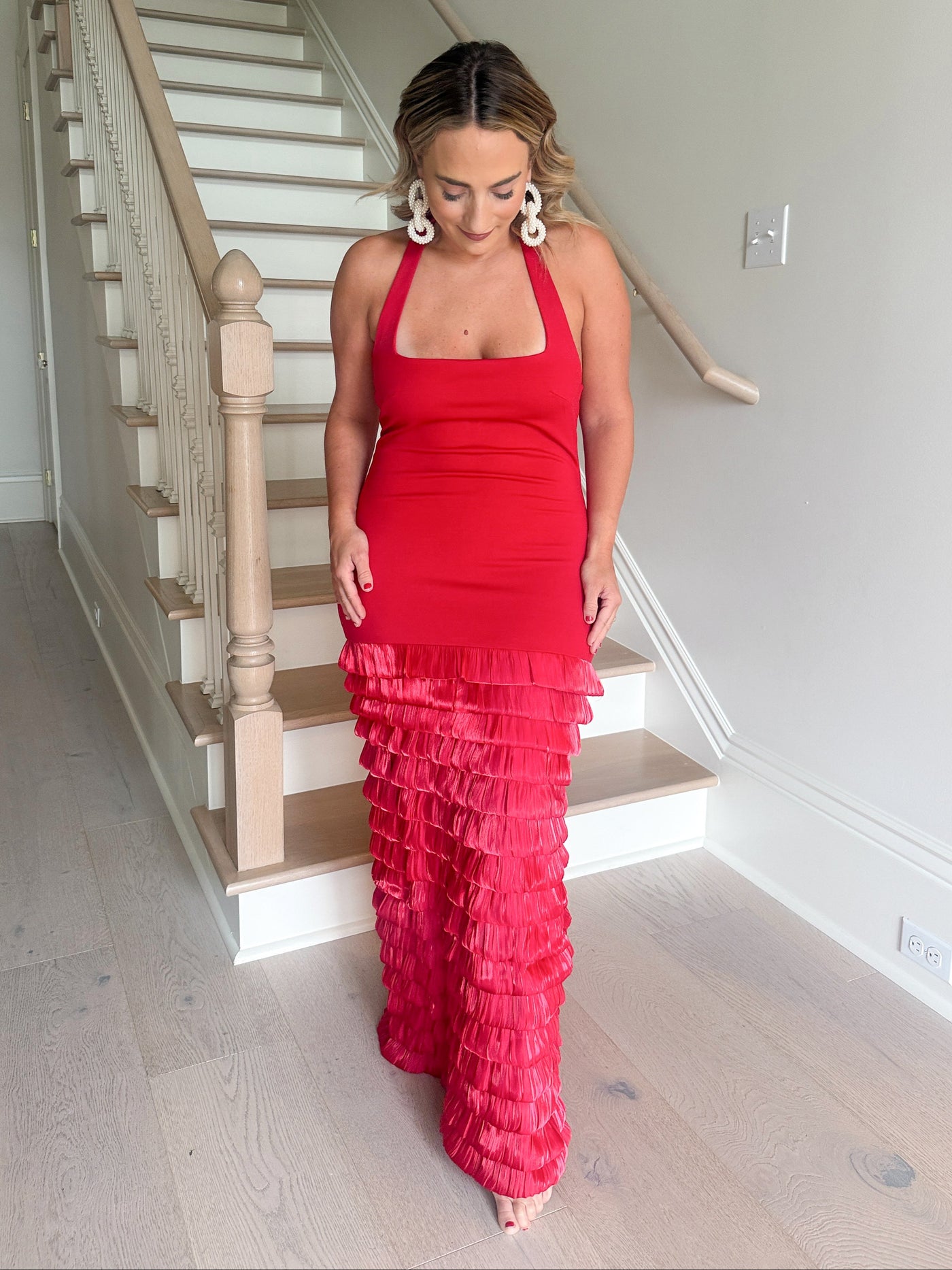 Ruby Holiday Halter Ruffle Midi