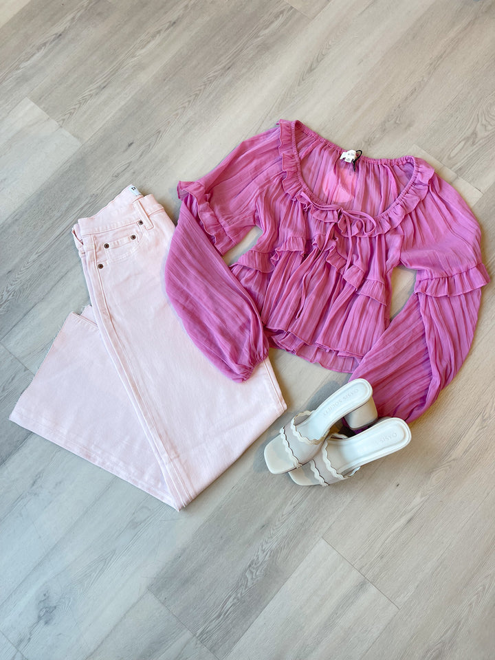 Codi Scoop Neck Ruffle Detail Top