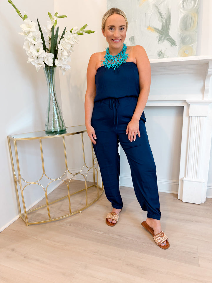 Danielle Strapless Jogger Jumpsuit Navy