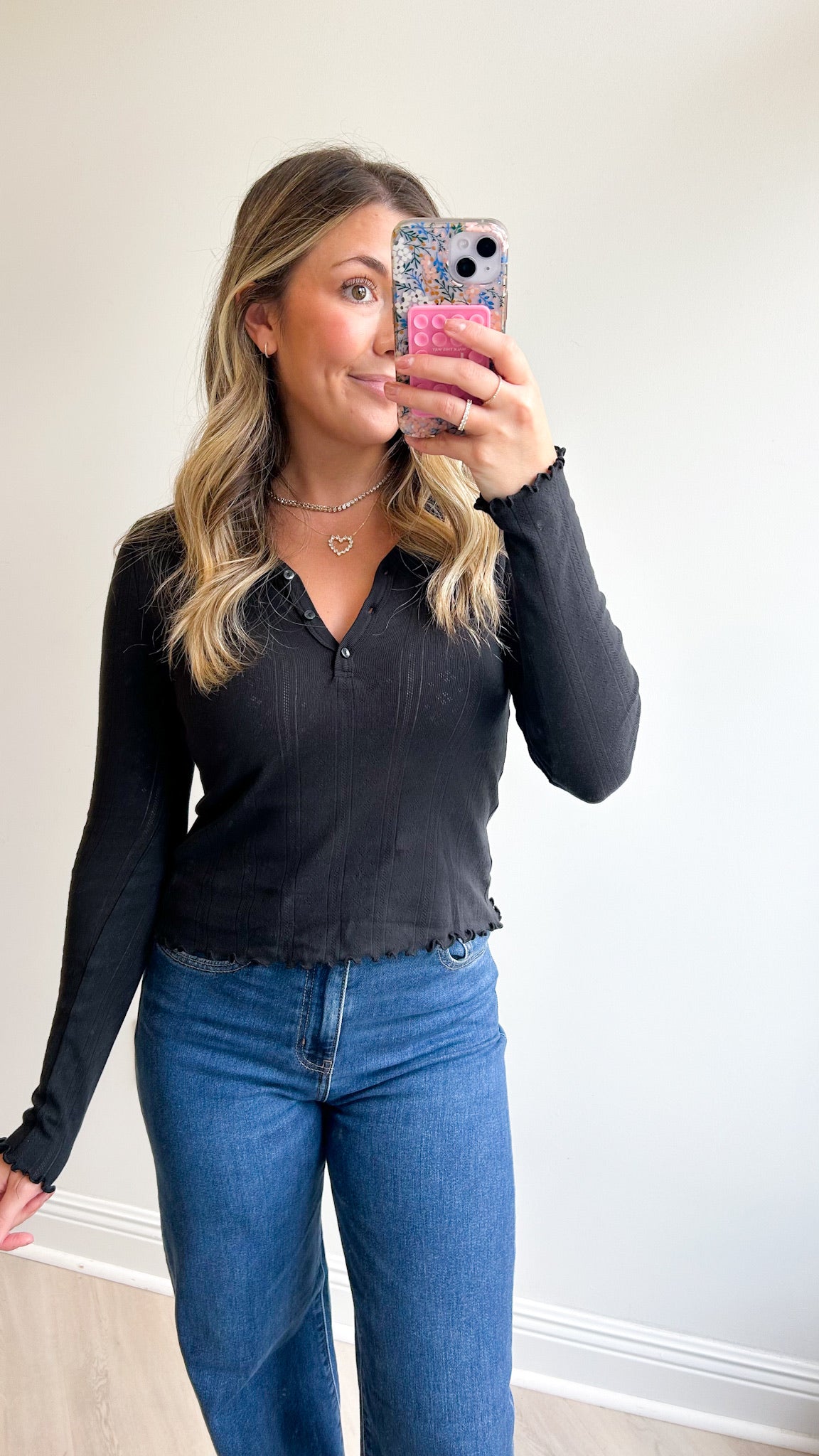 Bunny Everyday Daze V-Neck L/S Pointelle Henley