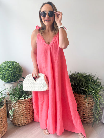 Amy Linen Maxi Dress coral