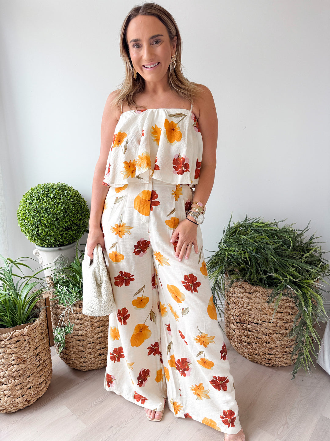 Brynn Ruffle Patterned Top and Pants Set