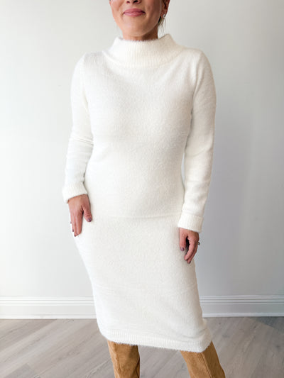 Irene Mock Neckline Fuzzy Midi Dress