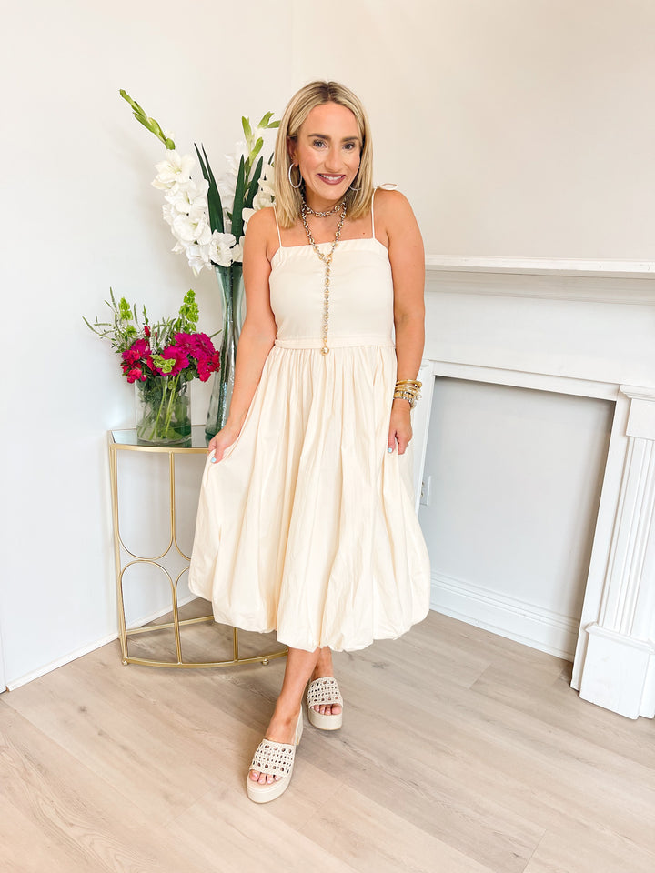 Taryn Balloon Hem Midi Dress Buttermilk