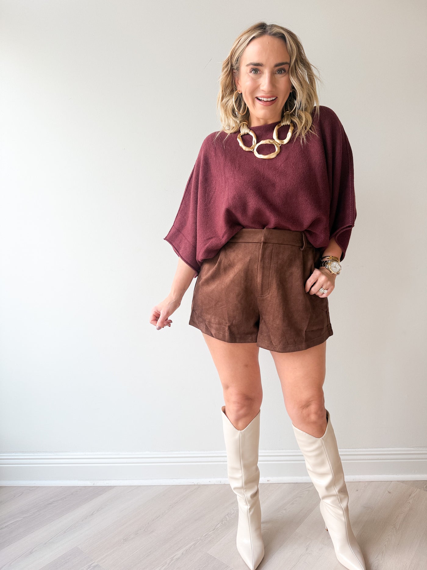 Jessicuh High Waist Suede Shorts Brown
