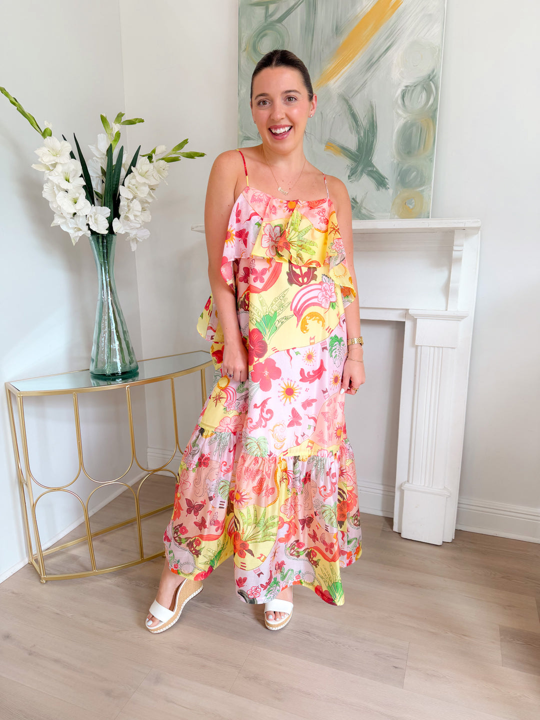 Carolyn Seascape Ruffle Maxi Dress