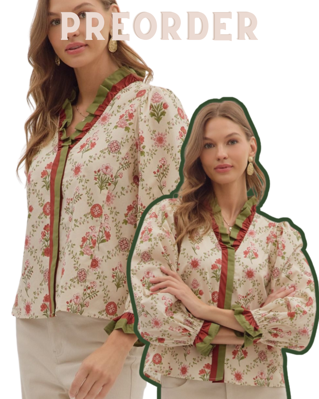 Lanie Floral Ruffle Trim V-Neck