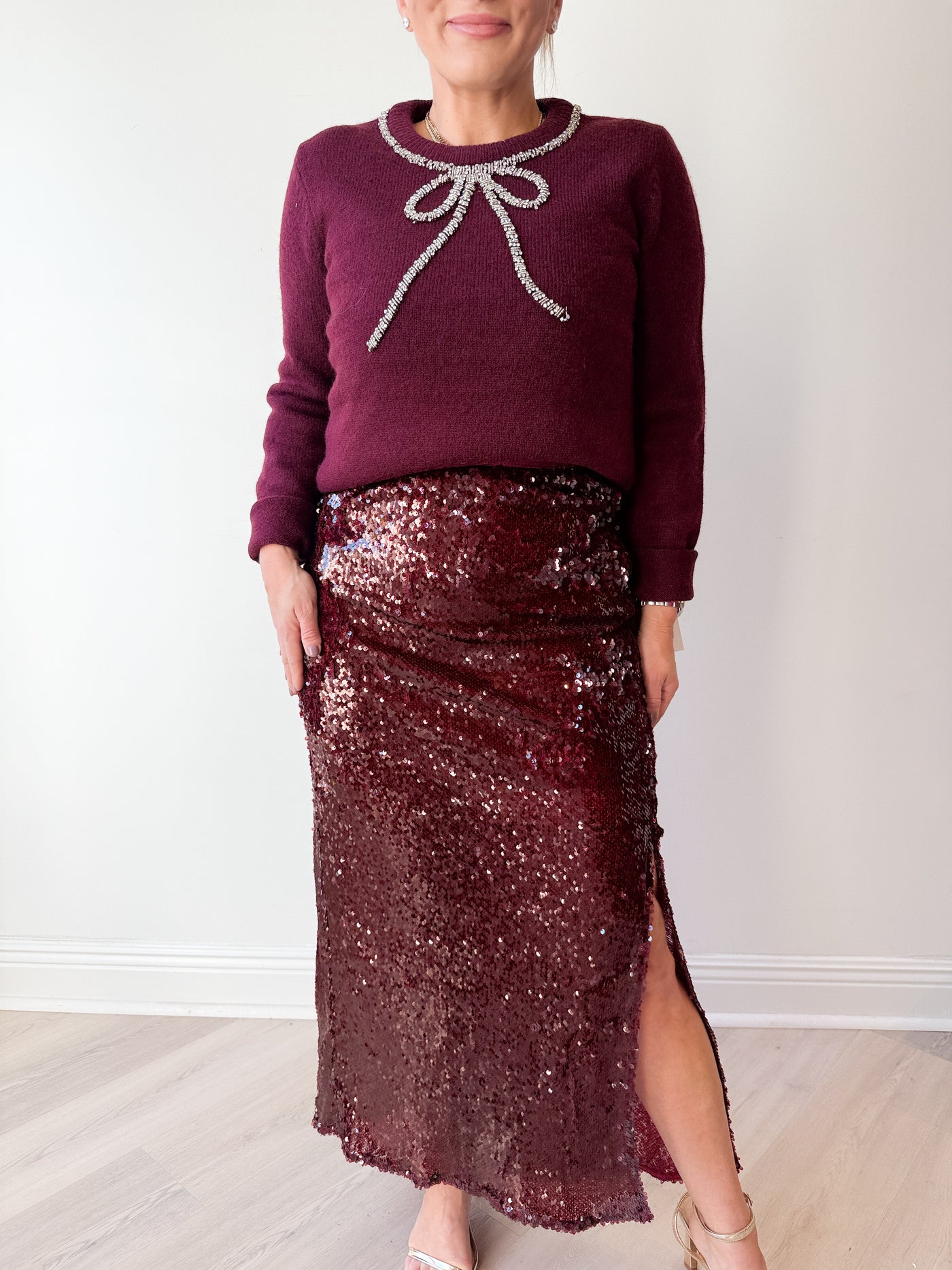 Janet Rhinestone Knit Bow Top