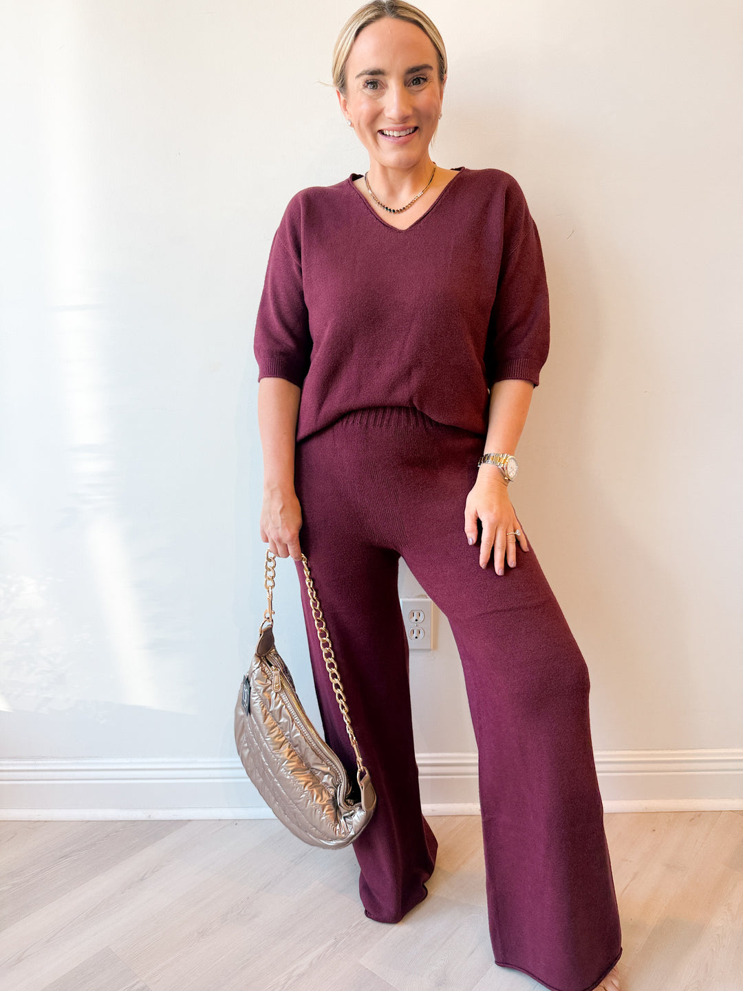 Corrie V-neck 3/4 Sleeve Knit Top