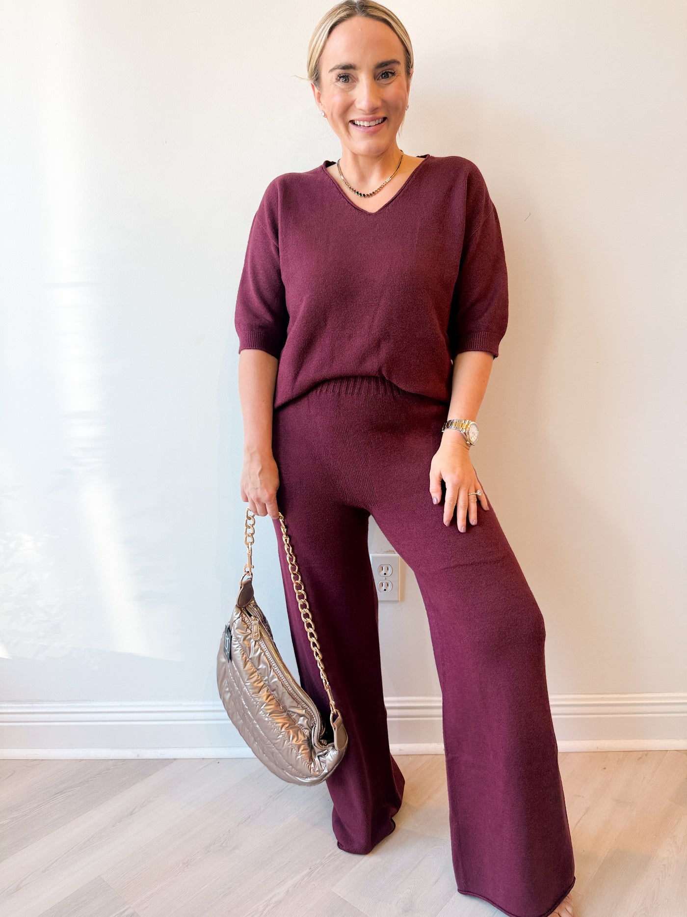 Corrie V-neck 3/4 Sleeve Knit Top