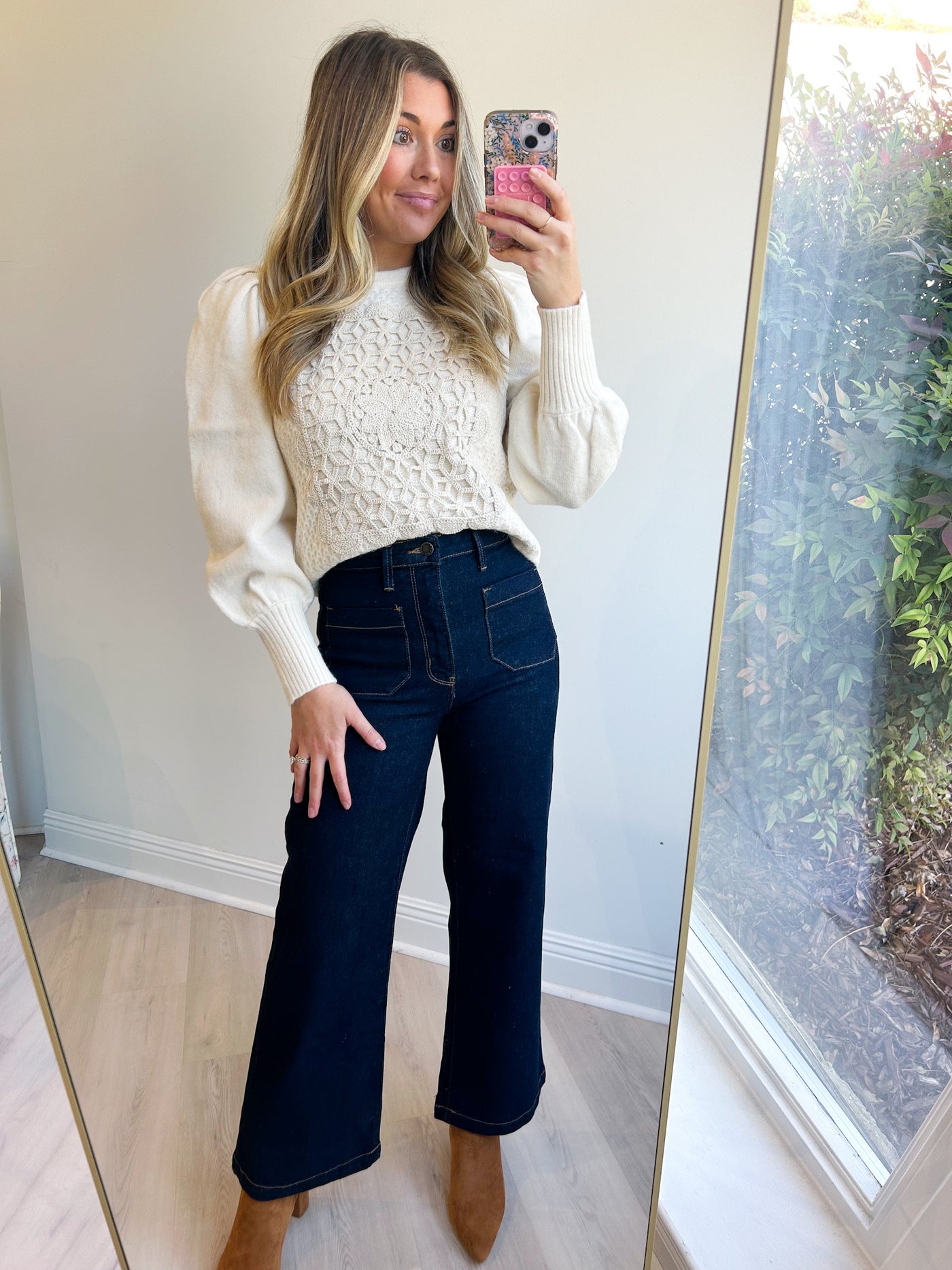 Crochet Square Bishop Sleeve Sweater