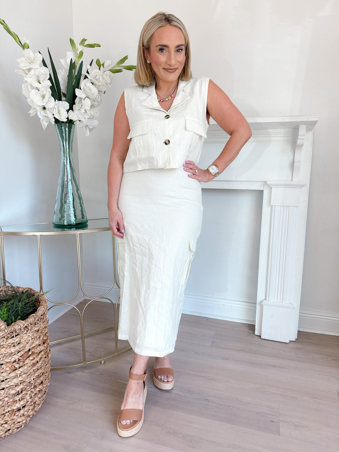Rumi Slv. Less Linen Cargo Vest