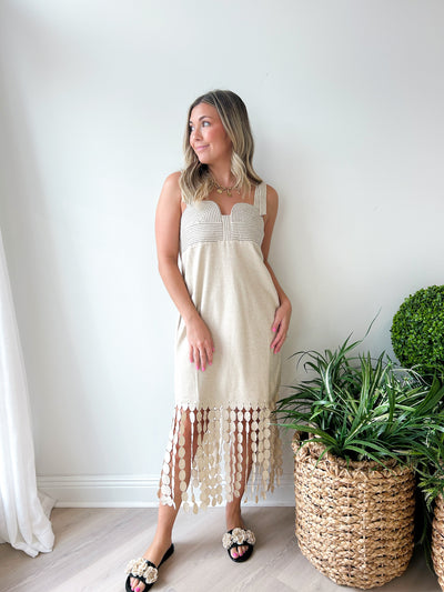Pippa Fringe Linen Midi Dress