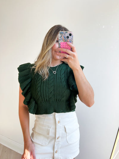 Hellen Ruffle Sleeveless Sweater Forest Green