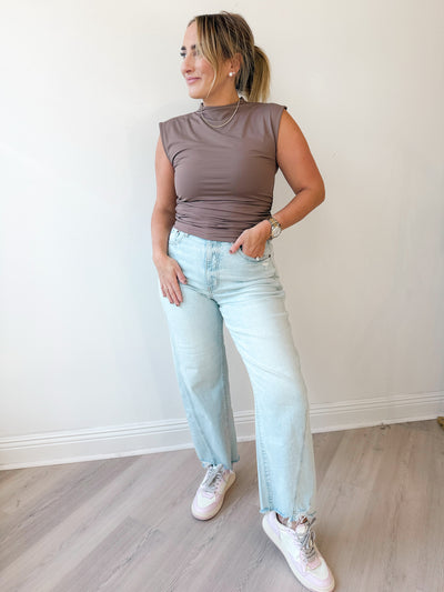 Yve Extended Sleeve Funnel Neck Tee Clay Taupe