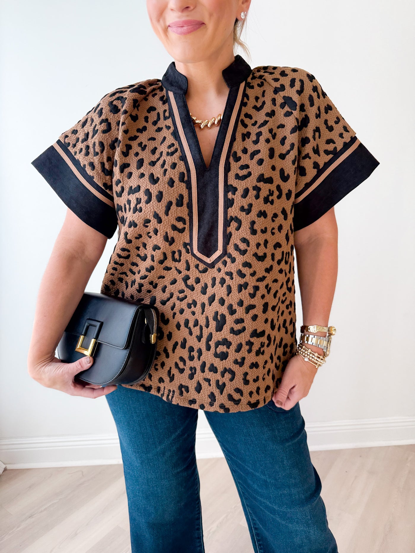 Lauren Cheetah Print V-Neck Top