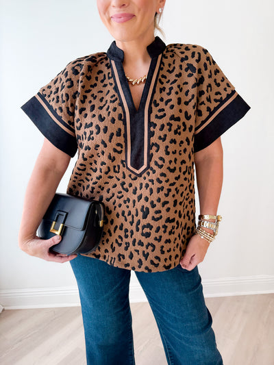 Lauren Cheetah Print V-Neck Top