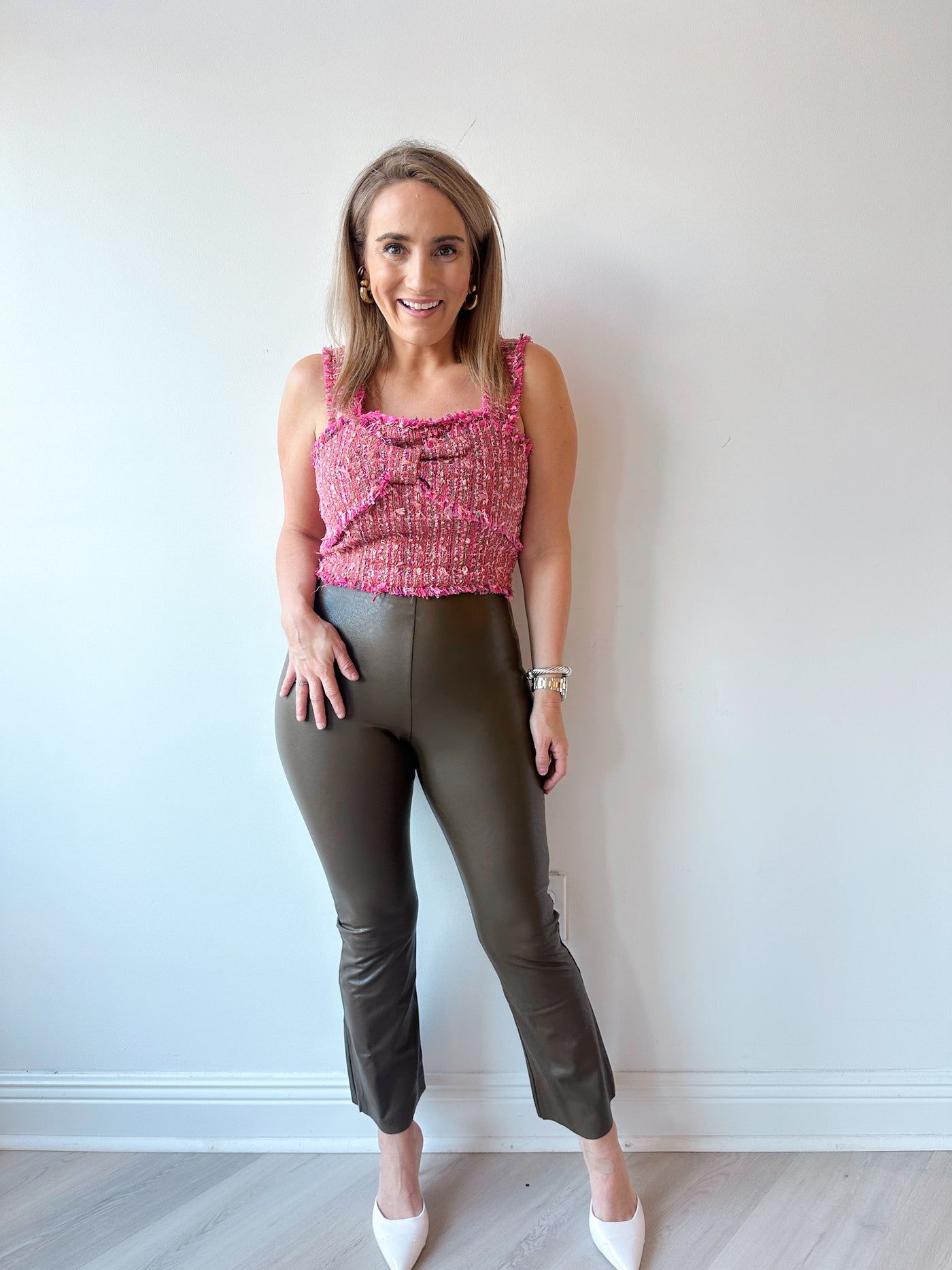 Faux Leather Crop Flare cadet