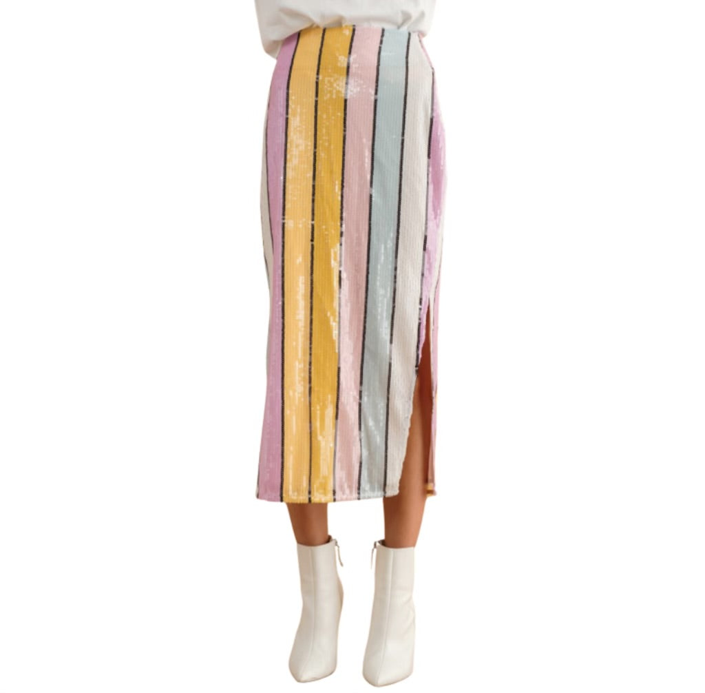 Sequin Stripe Midi Skirt