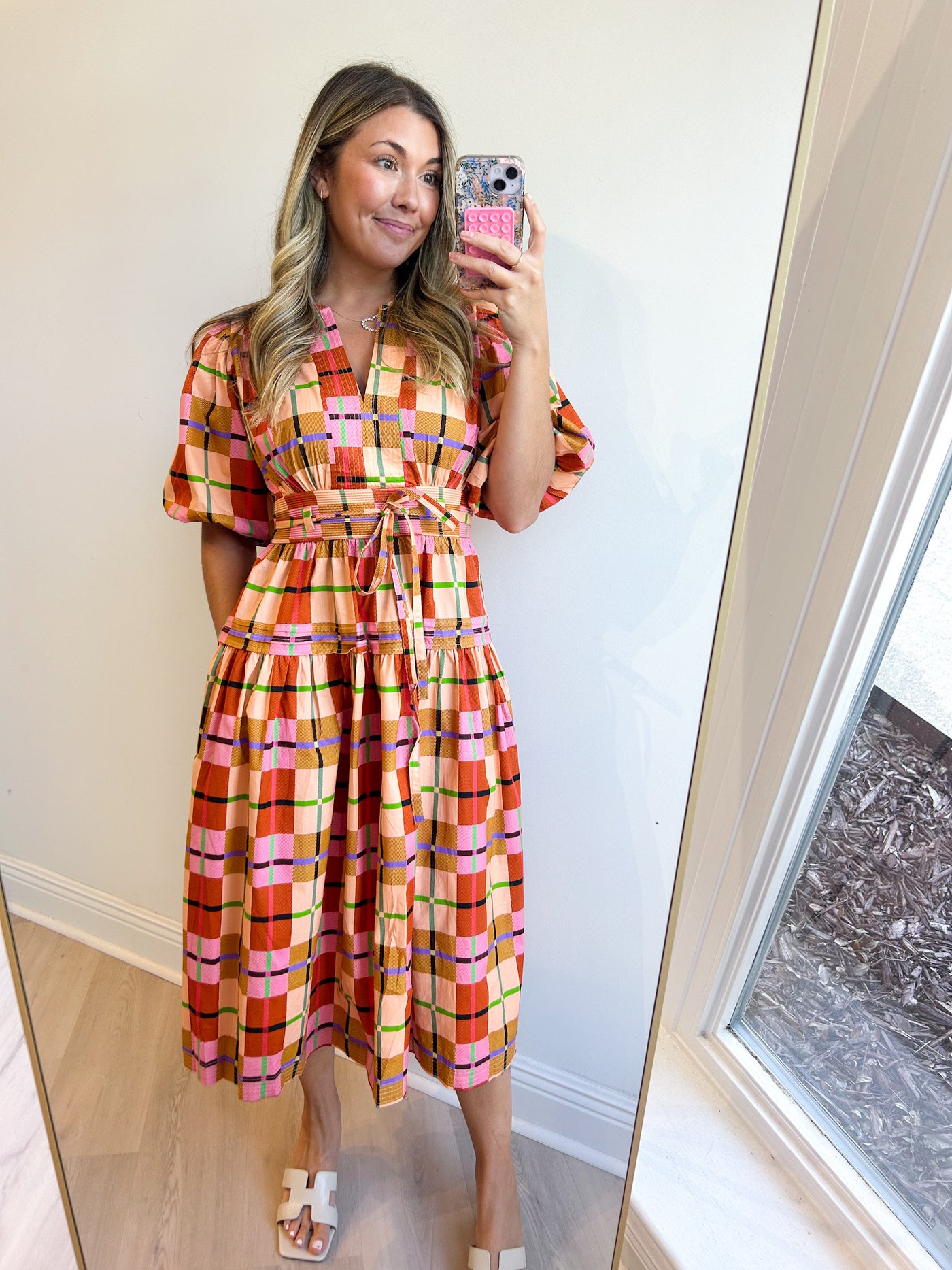 Printed Plaid Midi Dress