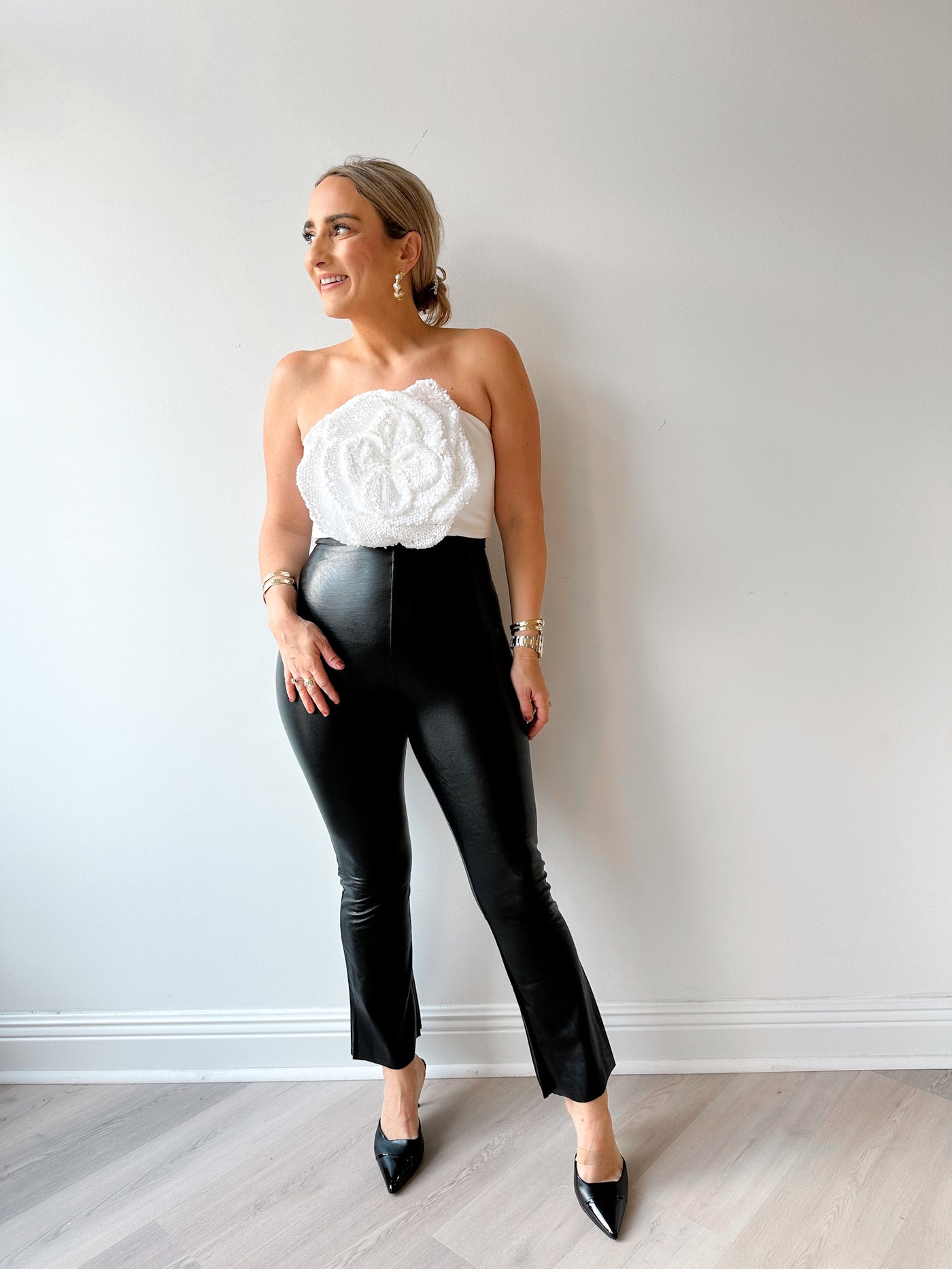 Faux Leather Crop Flare black