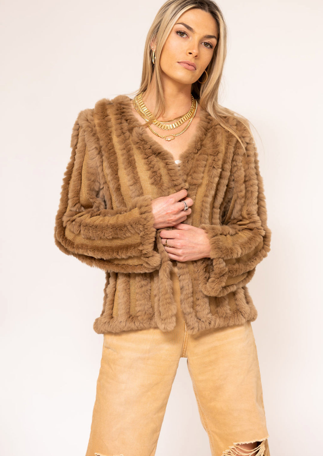 Kenz &amp; Gray Fur Jacket Dark Beige