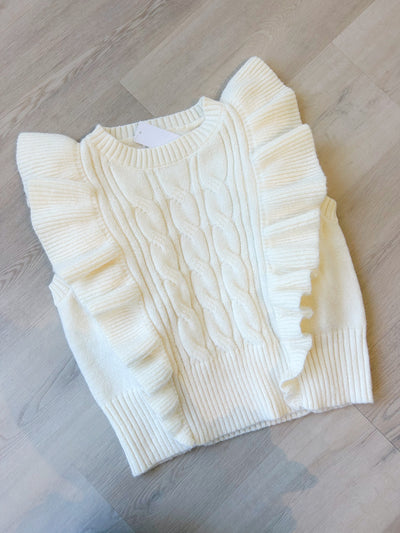GirlyPop Ruffle Sweater Top IVORY