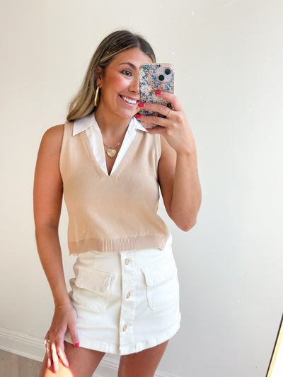 Layered Sweater Vest beige white