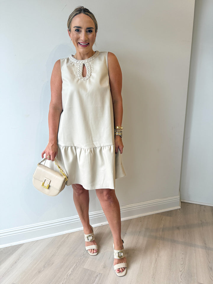 Sophia Leather Dress Ecru