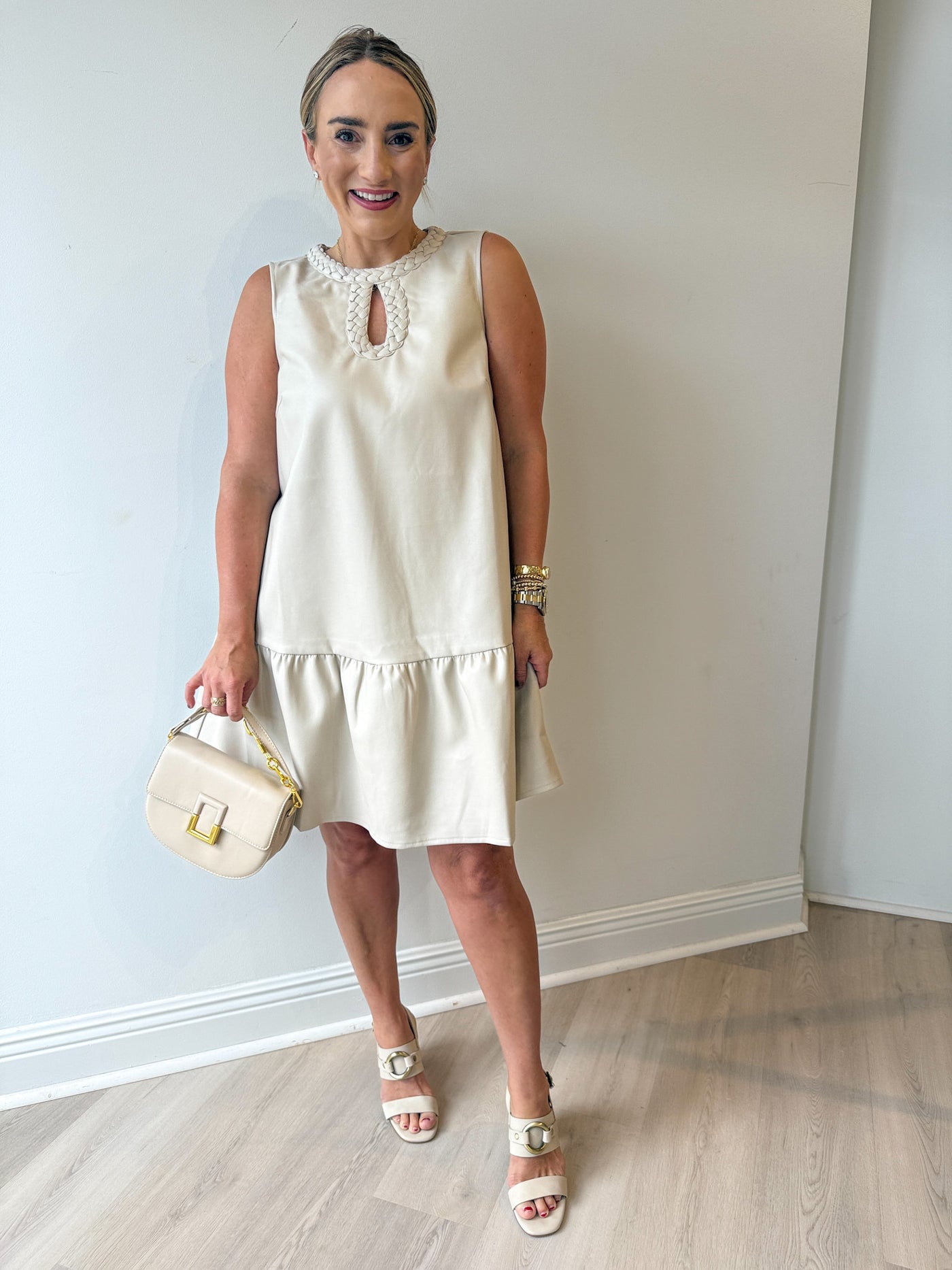 Sophia Leather Dress Ecru