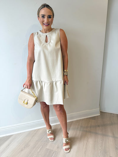 Sophia Leather Dress Ecru