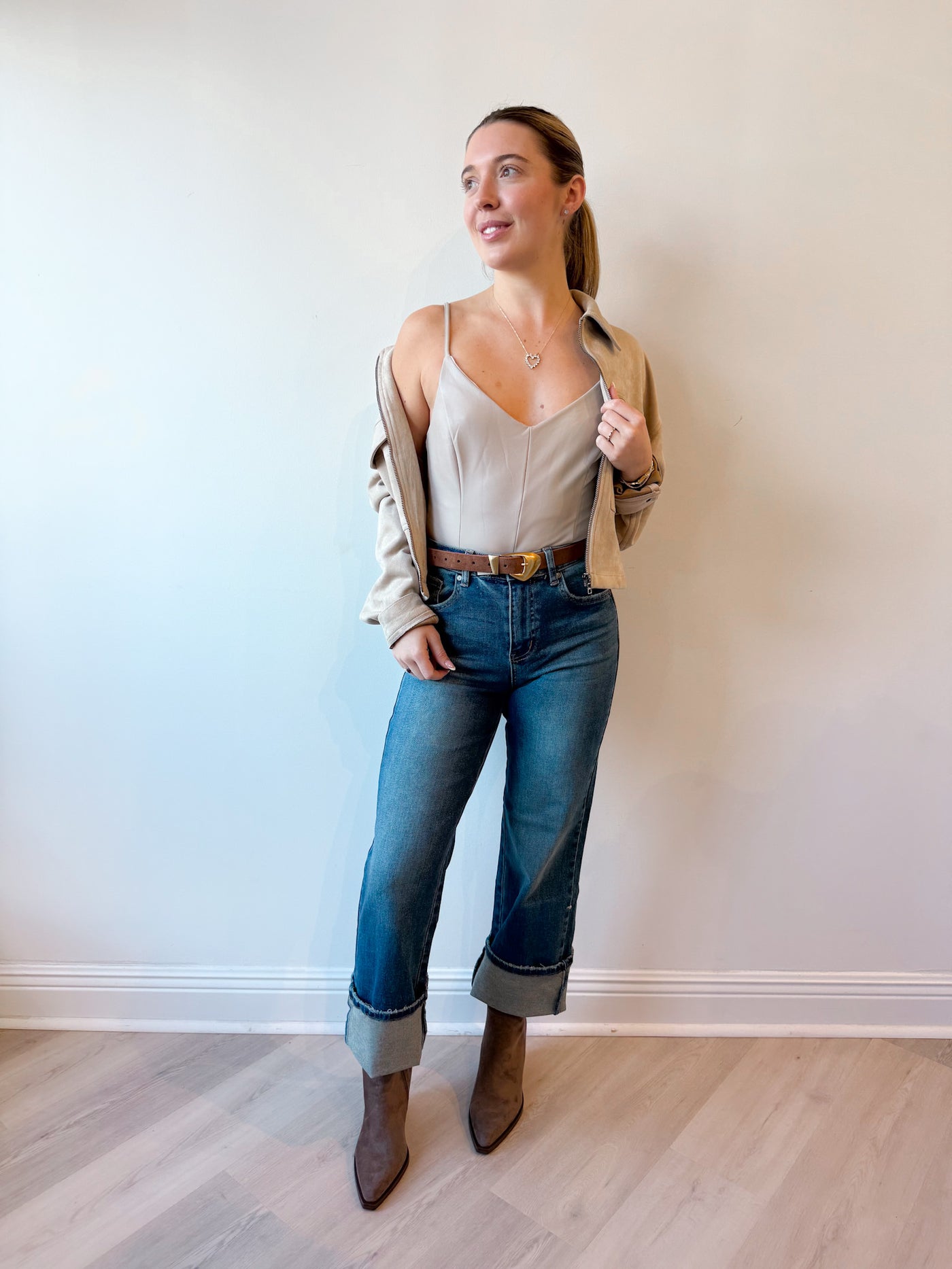 Darcy Faux Leather Bodysuit Oyester