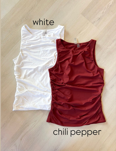 Rima Shirred Tank Top White