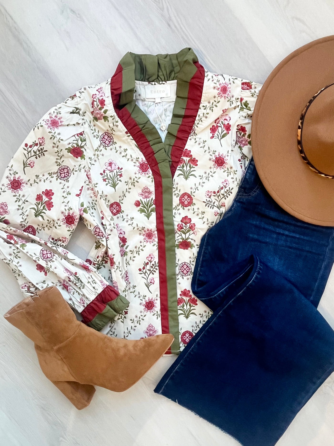 Lanie Floral Ruffle Trim V-Neck