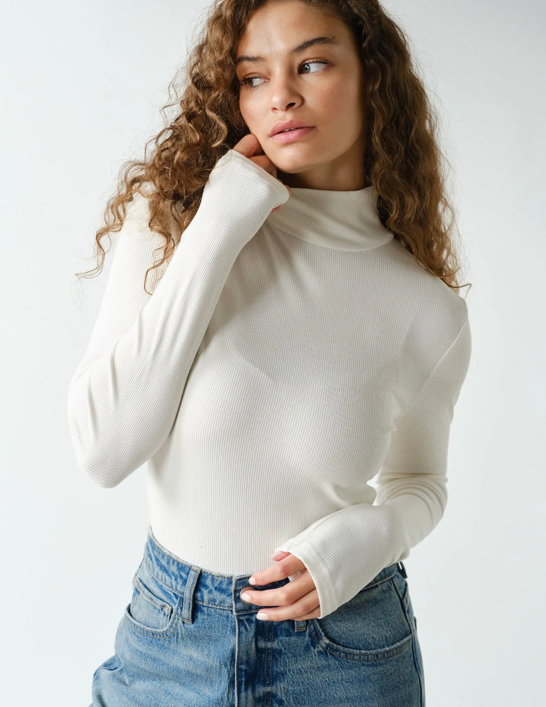 Micro Ribbed Mock Turtle Neck