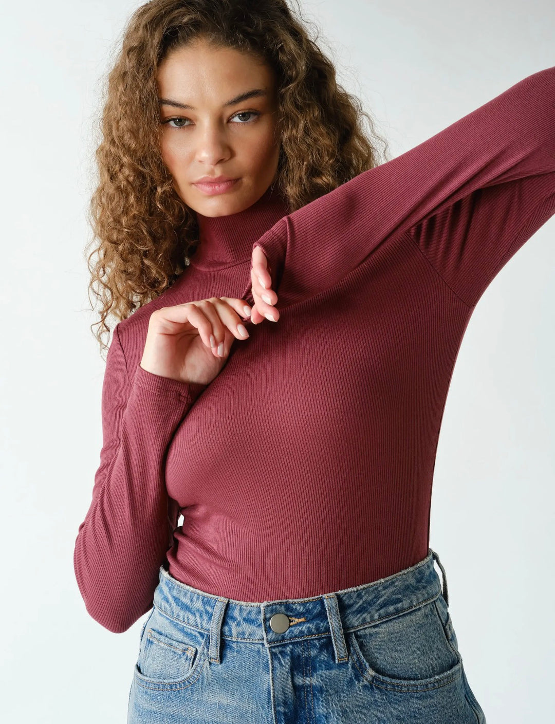 Micro Ribbed Mock Turtle Neck