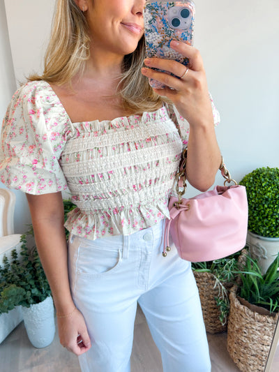 Daisy Poplin Lace Smocked Top