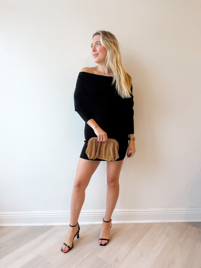 Nikki Off Shoulder Mini Sweater Dress Black