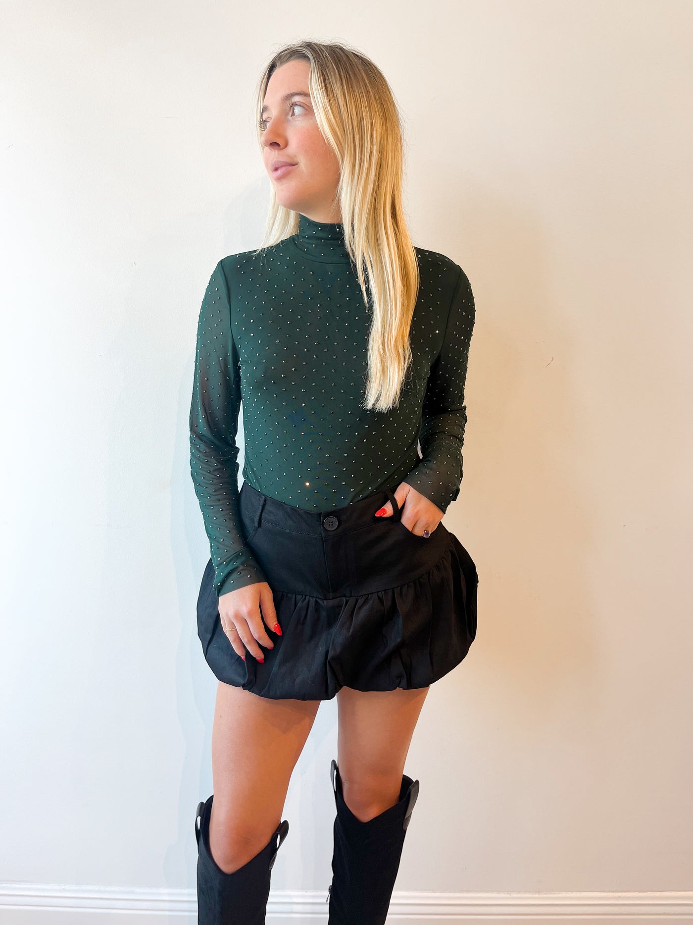 Nikole Mock Neck Top hunter green