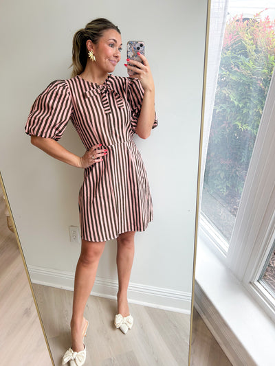 Josie Stripe Tie Bubble Sleeve Dress
