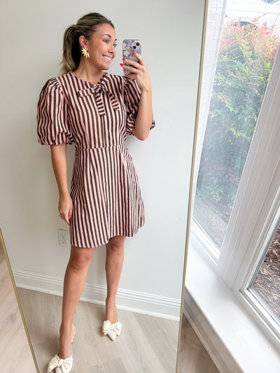 Josie Stripe Tie Bubble Sleeve Dress