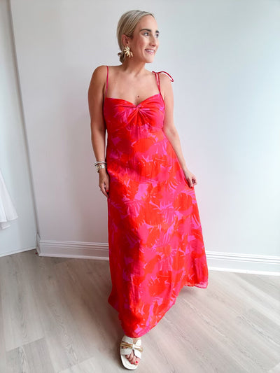 red and pink tropical maxi