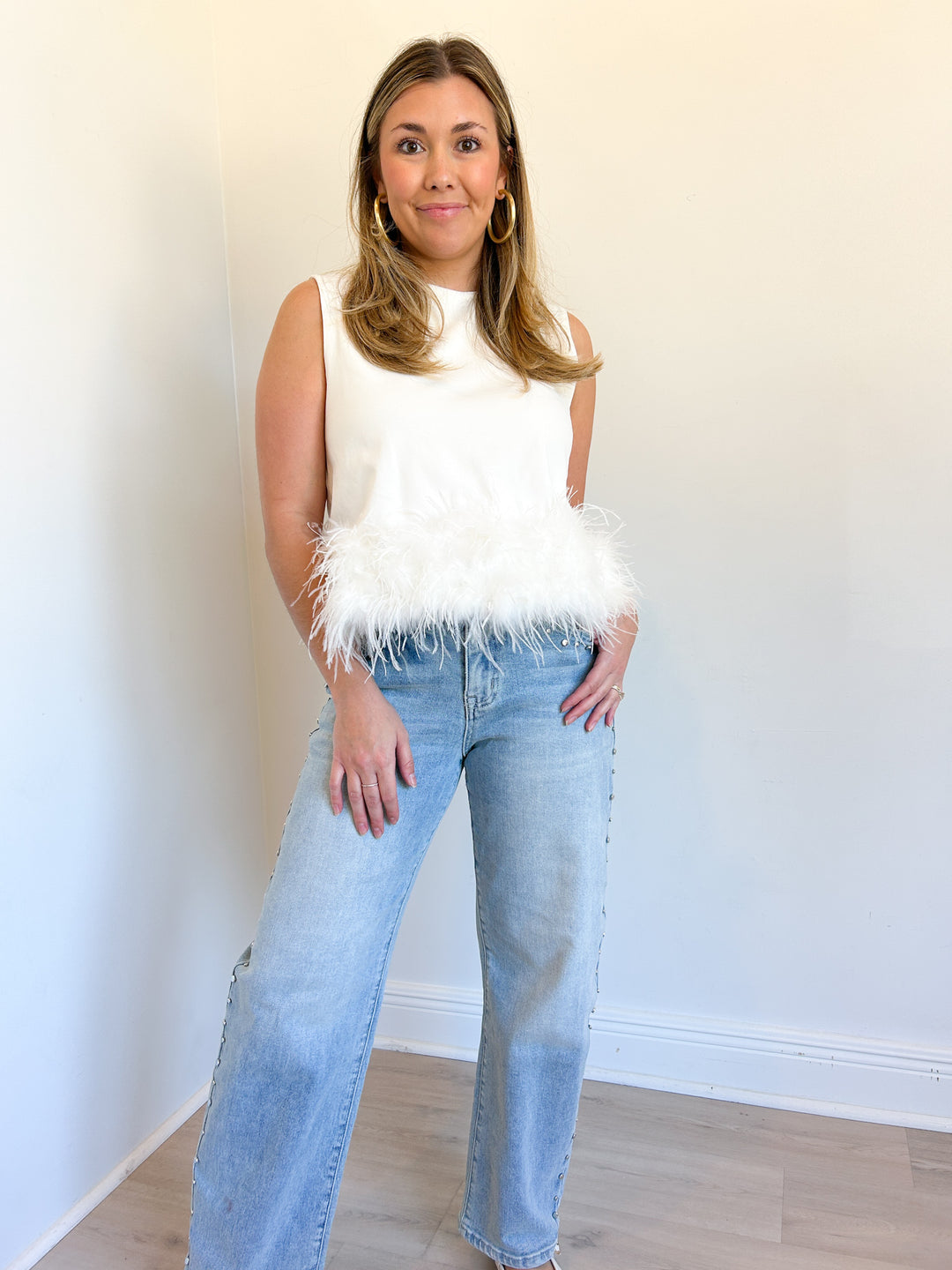 Khloe Feather Hem Ribbed Tank