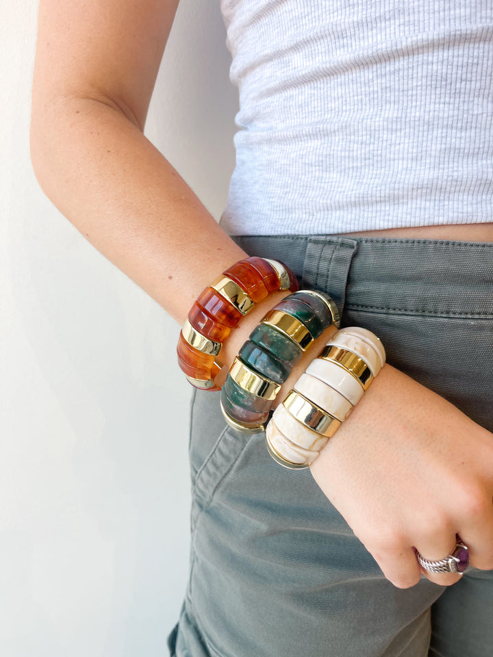 Chunky Resin &amp; Marble Bracelet Teal Green