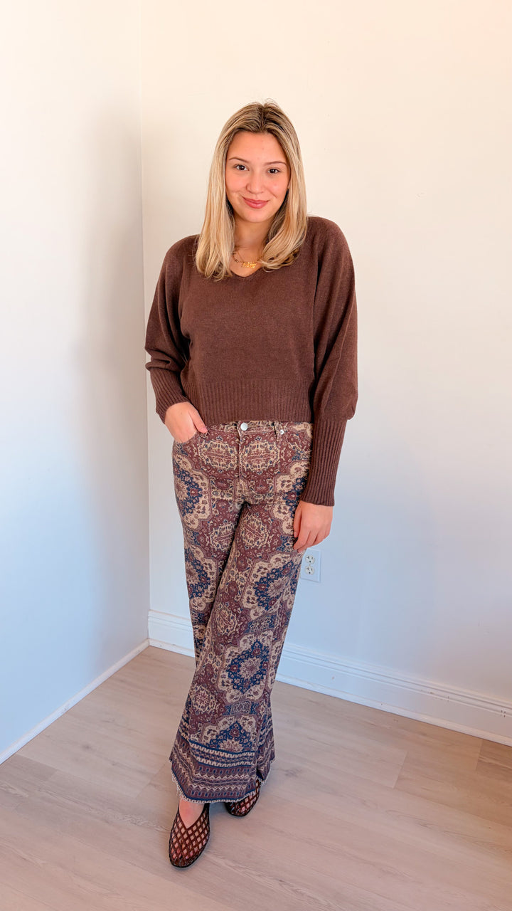 Silvia Bubble Sleeve Sweater Top Chocolate