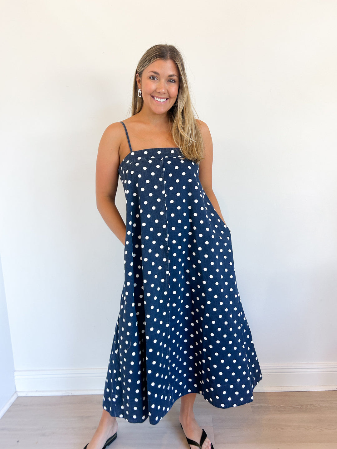 Delia Denim Polka Dot Midi Dress