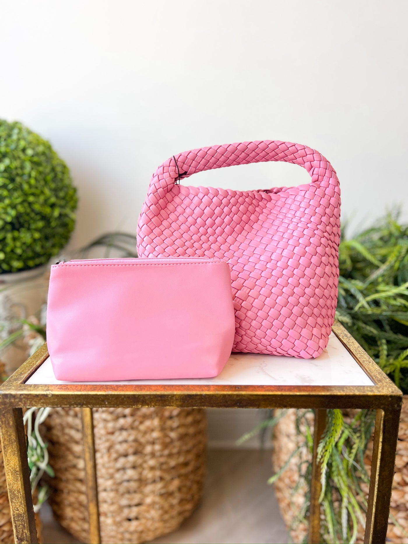 Woven Hobo Bag pink