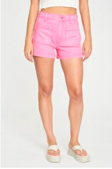 pink cargo denim mini shorts