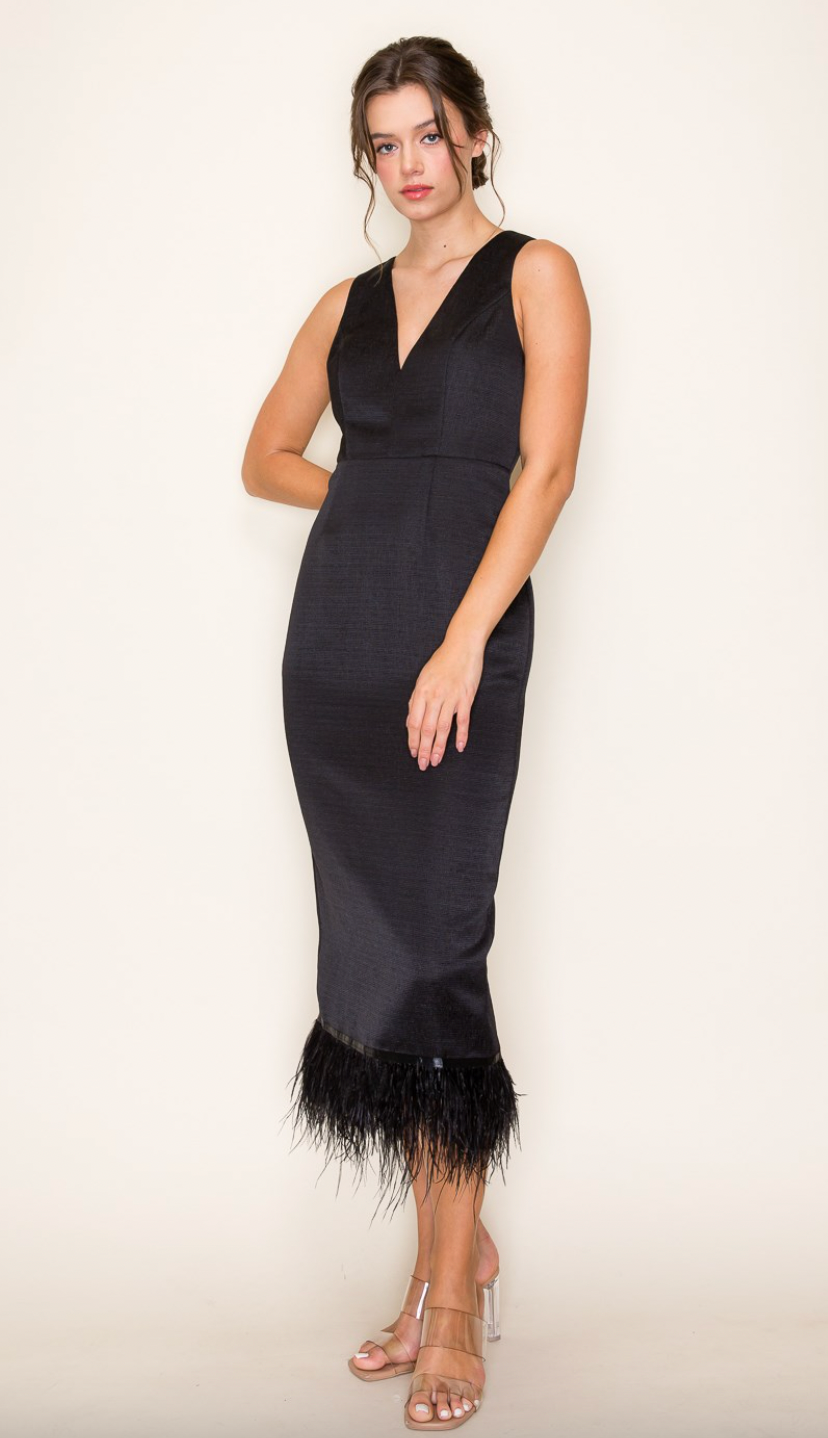 Maggie feather hem midi dress